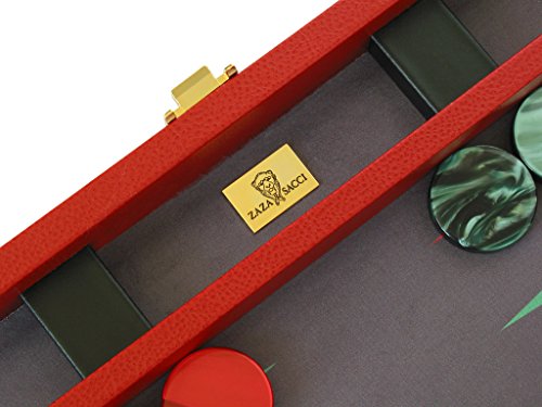Zaza & Sacci Backgammon Set Genuine Leather Microfiber Surface 20" Red