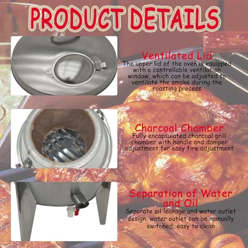 Banfluxion 3-Tier Commercial Charcoal Roast Duck Oven Stainless Steel Silver