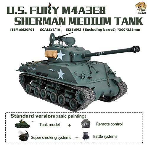 HOOBEN M4A3E8 Fury Sherman RC Tank Model RTR Assembled Green Version 6620F