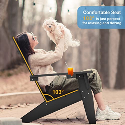 MXIMU Modern Adirondack Chairs Set of 4 Weather Resistant Oversized Plastic Outdoor Fire Pit Seating Black