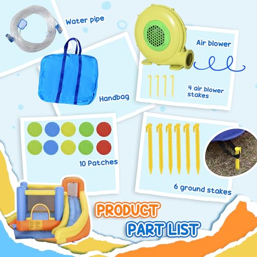 Outsunny Inflatable Water Slide 5-in-1 Bouncy Castle Orange/Blue/Yellow