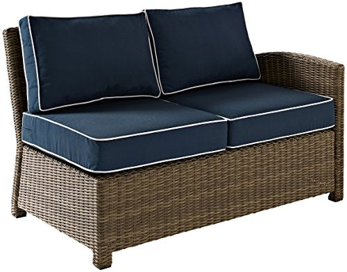 Crosley Furniture Bradenton 5-Piece Outdoor Sectional Sofa Set Brown with Navy Cushions
