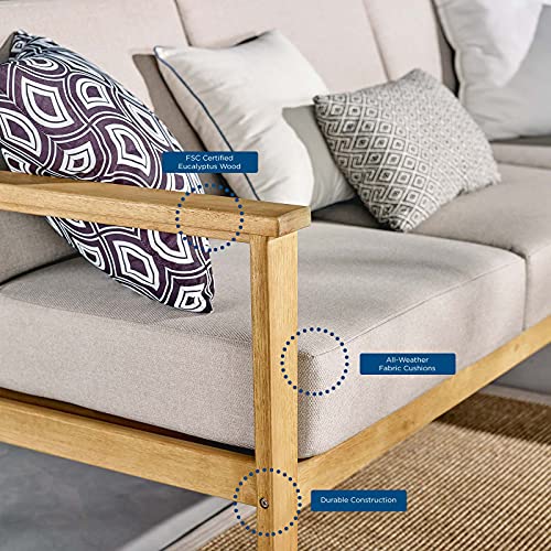 Modway Outdoor Eucalyptus Wood Right-Facing Loveseat Sectional Sofa Natural Taupe