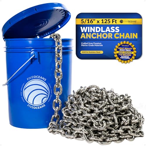 Five Oceans Marine Grade Windlass Anchor Chain 5/16 inch x 100 Ft Steel