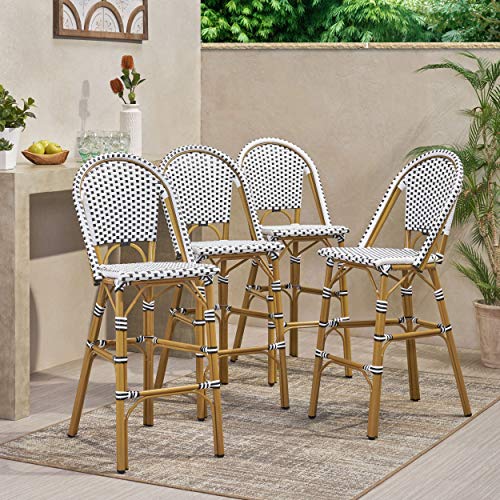 Christopher Knight Home Kinner Outdoor Barstool Black White Bamboo Print Finish
