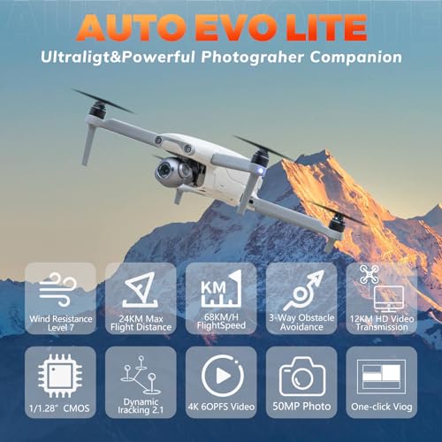 Autel EVO Lite Drone 4K Quadcopter 40Min Flight 50MP 12KM Video White