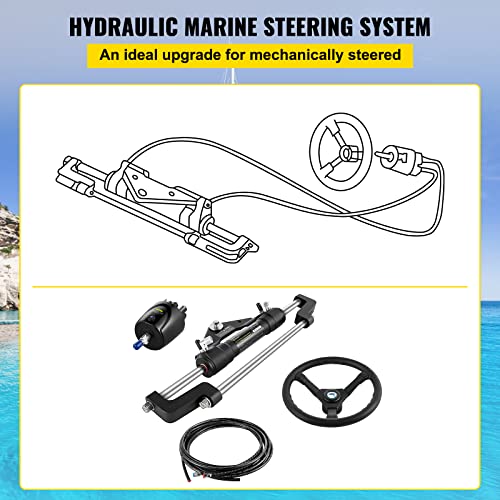 VEVOR Hydraulic Outboard Steering Kit, 300HP with 24 ft Hose and 13.5" Wheel