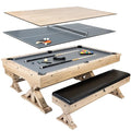 Freetime Fun 7 FT 3 in 1 Multi Game Pool Table with Dining Top Ping Pong Combo Rustic Oak