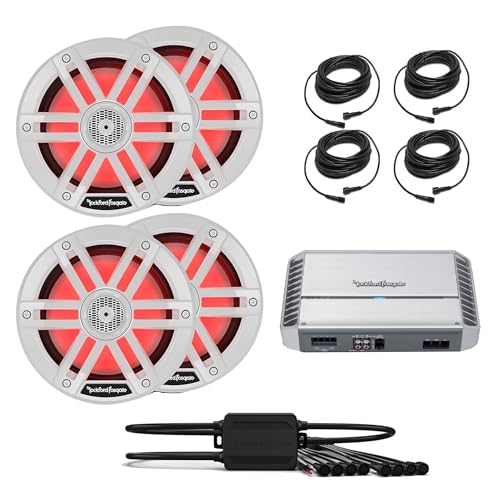 Rockford Fosgate PM500X2 Marine Amplifier with 2 Pairs M1-8 White Speakers and RGB Light Controller