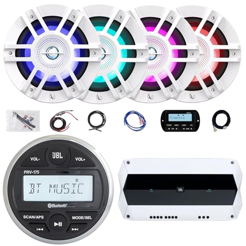 Enrock Marine JBL PRV-175 Marine Stereo Receiver Kit with 4x 6.5" RGB LED Speakers and Amplifier Titanium LED