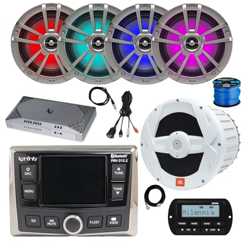 Enrock Marine Infinity PRV-315.2 Bluetooth Marine Receiver with 4x 6.5" LED Speakers & 10" Subwoofer Titanium LED