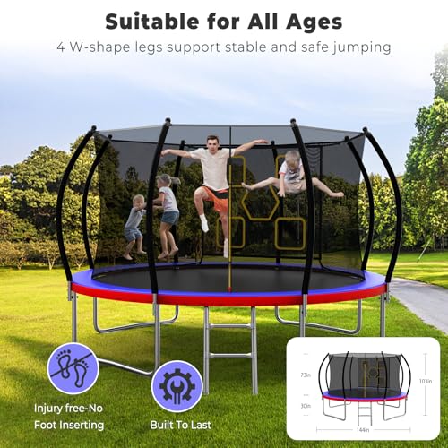 Lyromix 12FT Outdoor Trampoline with Safety Enclosure Red & Blue