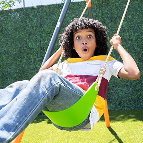 Jungle Warrior Anaconda Metal Swing Set with Saucer & Sling Swings, Rock Wall, 5ft Slide Orange/Green/Grey