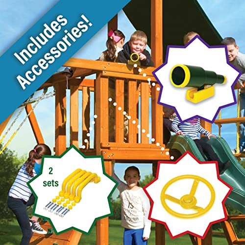 Best in Backyards Dreamscape Cedar Wood Swing Set Jungle Gym Green & Yellow Components