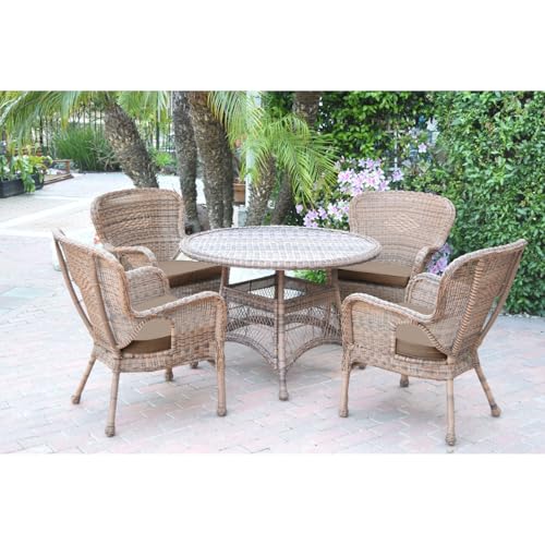 Jeco Windsor Honey Wicker Dining Set with Cushions Brown
