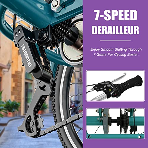 DoCred Adult Folding Tricycle 7-Speed 20/24/26-Inch Peacock Blue