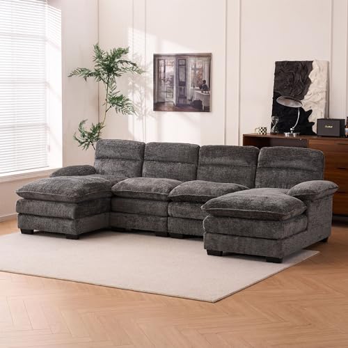 Klwenas Maec 111" U Shape Modular Sectional Sofa Grey