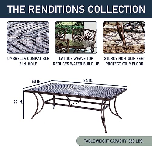 Hanover Renditions 11-Piece Outdoor Dining Set with Sunbrella® Fabric, 60"x84" Table & Swivel Chairs in Silver/Bronze