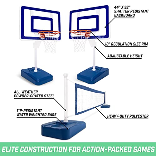 GoSports Splash Hoop ELITE 2-in-1 Pool Basketball & Volleyball Game Set