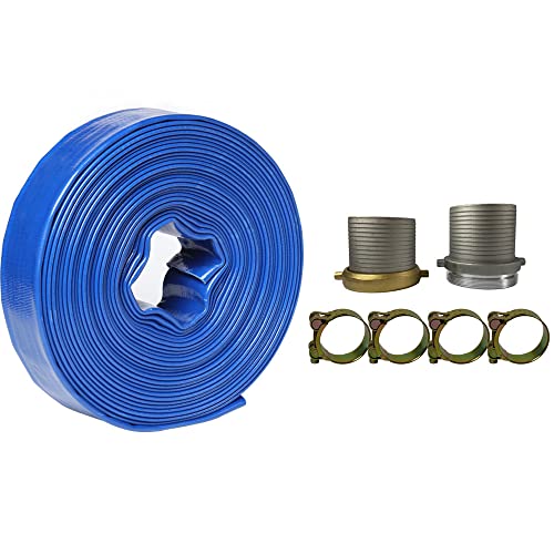POWER PRODUCTS 6" x 300' Agricultural PVC Lay Flat Discharge Pump Hose Threaded Camlock Blue