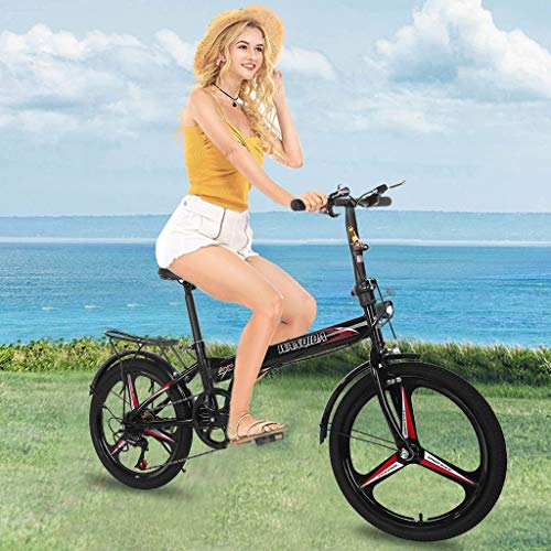 HUUH Folding Bikes for Adults 20" 7 Speed City Folding Compact Bike Bicycle Urban Commuter Black