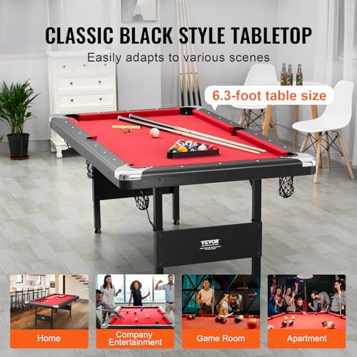 VEVOR Portable Foldable Billiards Table Set 6.3 ft Red + Black