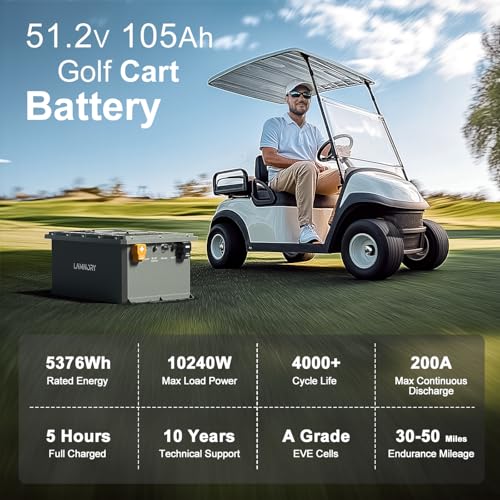 Lamnory 48V 105Ah Lithium Golf Cart Battery with Touch Monitor & Charger