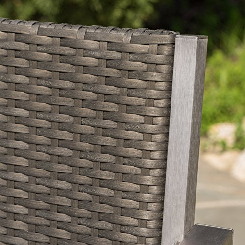 GDF Studio Outdoor Wicker and Aluminum Bar Set 3 Piece Grey With Wicker Top