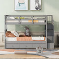 BIADNBZ Twin Over Twin Bunk Bed with Stairs and Storage Drawers Grey