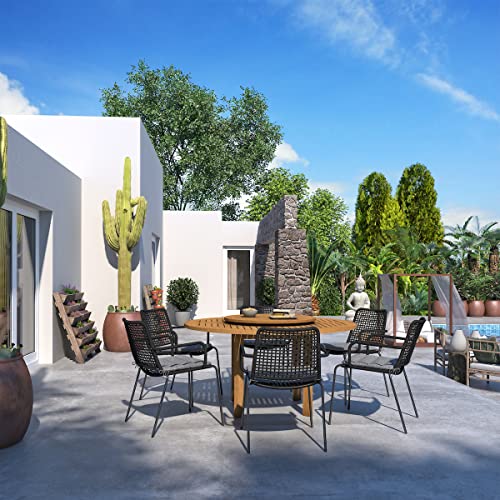 Amazonia Arezzo 7-Piece Outdoor Round Lazy Susan Dining Table Set Teak Finish