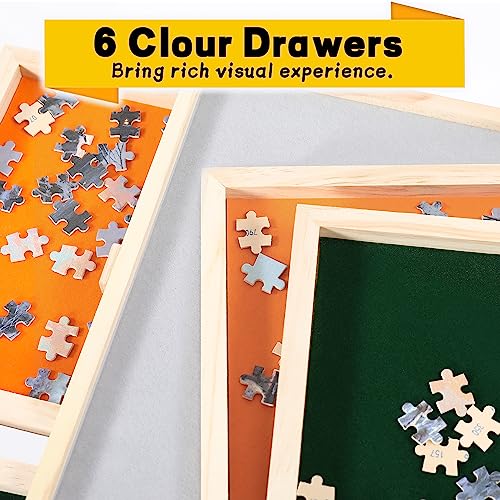Jighaus Jigsaw Puzzle Board Table with Cover Mat & Storage Drawers Natural/1000 Pieces