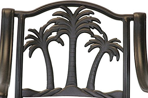 Patio Land Palm Tree Outdoor Patio Set 4 pc Swivel Bar Stools Dark Bronze Cast Aluminum Sunbrella Sesame