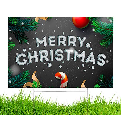 Yard Sign Merry Christmas Happy Holidays Lawn Sign 18" x 12" with Heavy Duty Stake