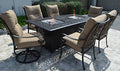 theWorldofpatio 7pc Santa Anita Cast Aluminum Dining Set with Propane Fire Pit Antique Bronze