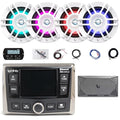 Enrock Marine Infinity PRV-315.2 Marine USB Bluetooth AM/FM Radio Receiver with Wired Remote & 6.5" 300W RGB LED Speakers, 4-Channel Amplifier White LED