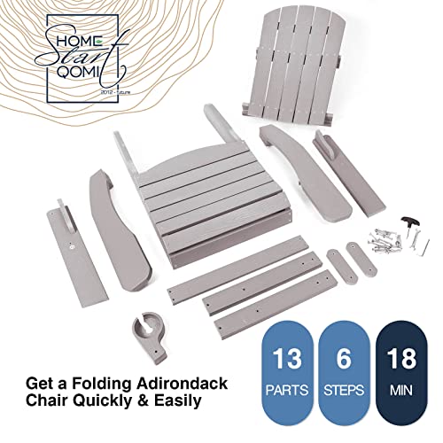 hOmeQomi Folding Adirondack Chairs Set of 4 All Weather Resistant with Cup Holder Grey