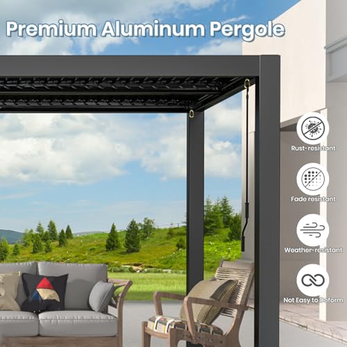 Sumshadow 10x13 Outdoor Louvered Pergola with Adjustable Roof Black