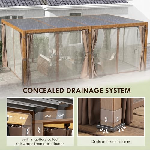Outsunny 12' x 19' Louvered Pergola Hardtop Gazebo with Adjustable Roof Natural Wood
