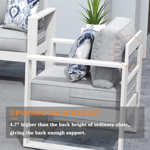 KHOLH 5 Piece Modern Aluminum Patio Furniture Set with Fire Pit Table Light Gray
