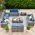 Ovio 12 Pieces Outdoor Sectional Sofa Set with Comfy Cushions Denim Blue