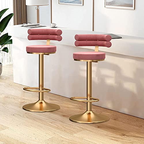 IPSU 360° Swivel Bar Stools Set of 4 Pink Velvet Adjustable Counter Height with Backrest and Footrest
