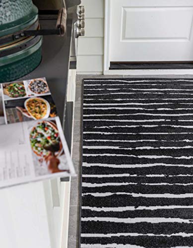 Unique Loom Sabrina Soto Outdoor Collection Geometric Striped Area Rug 8 ft x 10 ft Black/Ivory