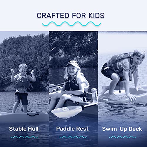 Evrwild Kids 6.5ft Kayak with Paddle, Lightweight Premium & Stable, 3-Level Footrest, Sit On Top for Youth to Teen Up to 130lbs, Grinnell Glacier Blue
