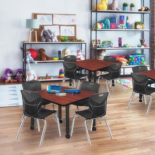 Regency Height Adjustable Mobile Classroom Table Set with 12" Andy Chairs, 42", Cherry/Black