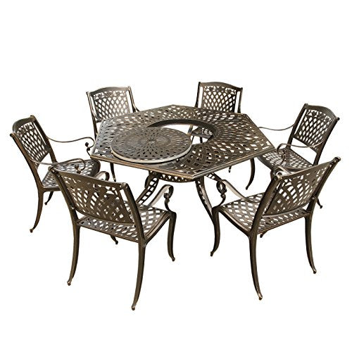 Oakland Living 63-Inch Bronze Hexagon Dining Set with Lazy Susan and Six Chairs