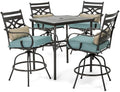Hanover Montclair All-Weather 5-Piece Outdoor Dining Set with Cushioned Swivel Chairs and Stamped-Top Table Blue