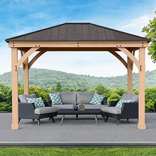 Yardistry 10' x 12' Meridian Cedar Wood Gazebo Pavilion Brown