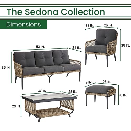 Hanover Sedona Outdoor 6-Piece Conversation Set Wicker Patio Furniture Charcoal/Tan
