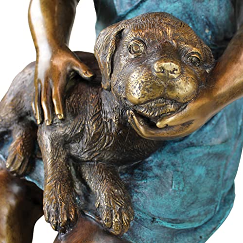 Design Toscano Savannah Girl with Dog Garden Statue Cast Bronze Two Tone Bronze & Verdigris