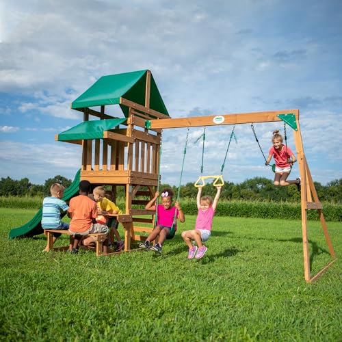 Backyard Discovery Belmont Cedar Wood Playset Swing Set Green